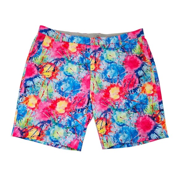 HRESKI Golf Shorts Mens 44 Colorful Splatter Loud Print Tech Performance Flex - Picture 1 of 14
